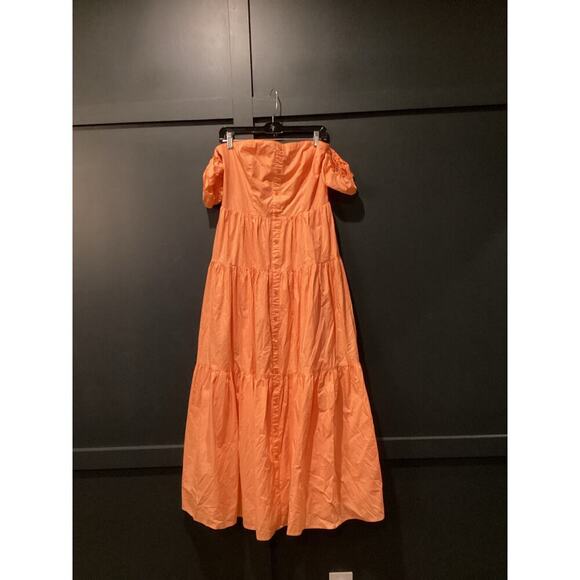 Karlie Tiered Ruffle off the shoulder prairie maxi Midi cotton Dress orange M - Picture 4 of 11